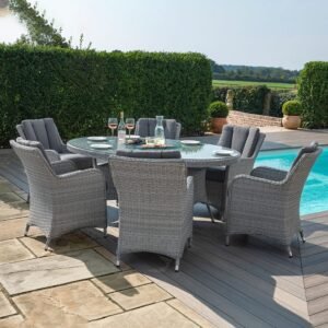 Ascot 6 Seat Oval Rattan Dining Set with Lazy Susan & Weatherproof Cushions
