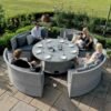 Round Rattan Sofa Dining Set with Rising Table & Weatherproof Cushions
