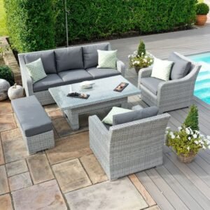 Alternative view of Ascot 3 Seat Rattan Sofa Dining Set with Rising Table & Weatherproof Cushions