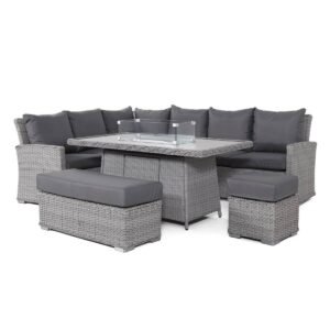 Ascot Rectangular Rattan Corner Dining Set with Fire Pit Table & Weatherproof Cushions