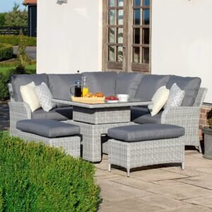 Ascot Square Rattan Corner Dining Set With Rising Table & Weatherproof Cushions