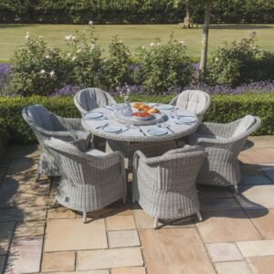 Oxford 6 Seat Round Dining Set with Heritage Dining Chairs & Woven Lazy Susan - Ceramic Glass