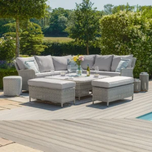 Oxford Royal Rattan Corner Dining Sofa Set with Ice Bucket & Rising Table - Ceramic Glass