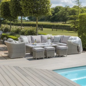 Oxford Deluxe Large Rattan Corner Dining Set with Rising Table & Armchair - Ceramic Glass