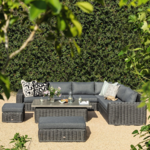 Bellagio Round Wicker Large Corner Casual Dining Set with Rising Table