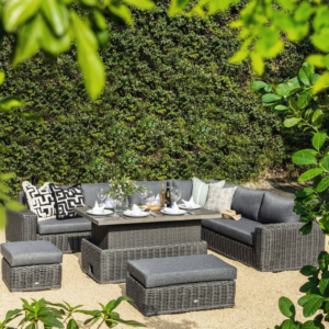 Alternative view of Bellagio Round Wicker Large Corner Casual Dining Set with Rising Table