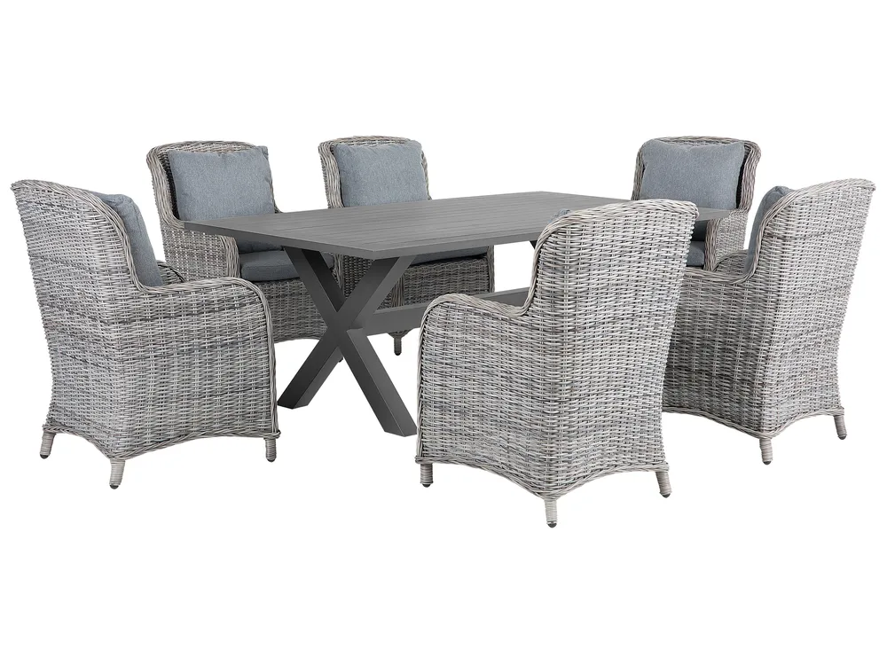 A Garden Dining Set 6 Seater CASCAIS with Cushions PE Rattan Grey - Image 13