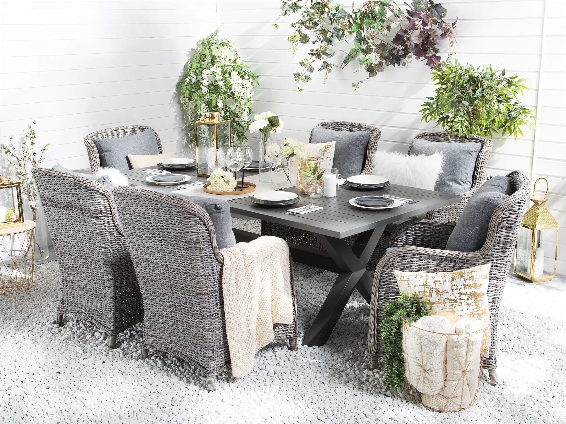 A Garden Dining Set 6 Seater CASCAIS with Cushions PE Rattan Grey - Image 11