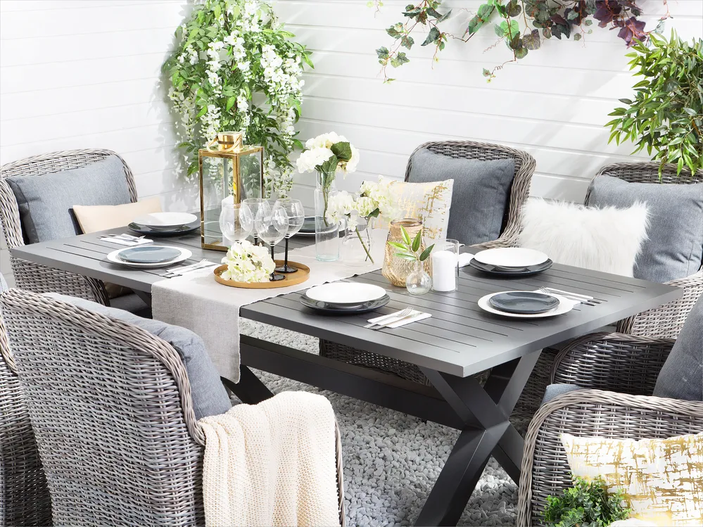 A Garden Dining Set 6 Seater CASCAIS with Cushions PE Rattan Grey - Image 12