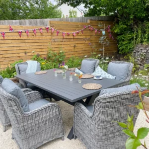 A Garden Dining Set 6 Seater CASCAIS with Cushions PE Rattan Grey