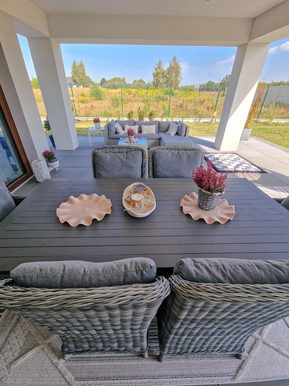 A Garden Dining Set 6 Seater CASCAIS with Cushions PE Rattan Grey - Image 3