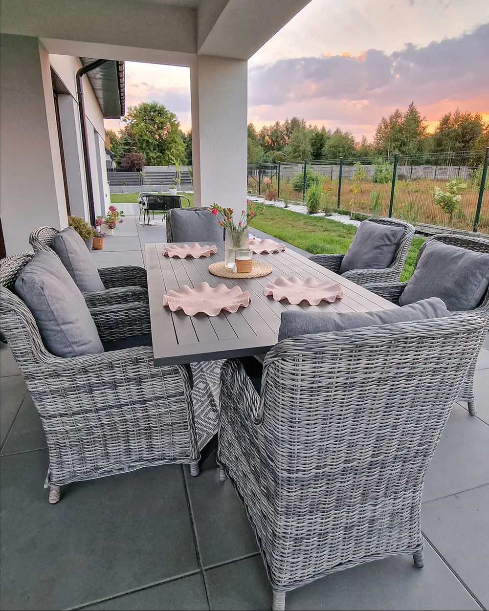A Garden Dining Set 6 Seater CASCAIS with Cushions PE Rattan Grey - Image 4
